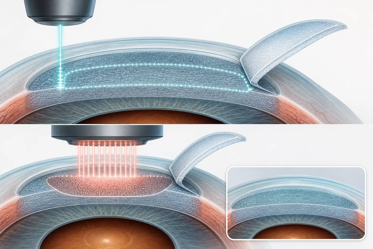 Схема FEMTO-LASIK: формирование роговичного flap и лазерная коррекция стромы